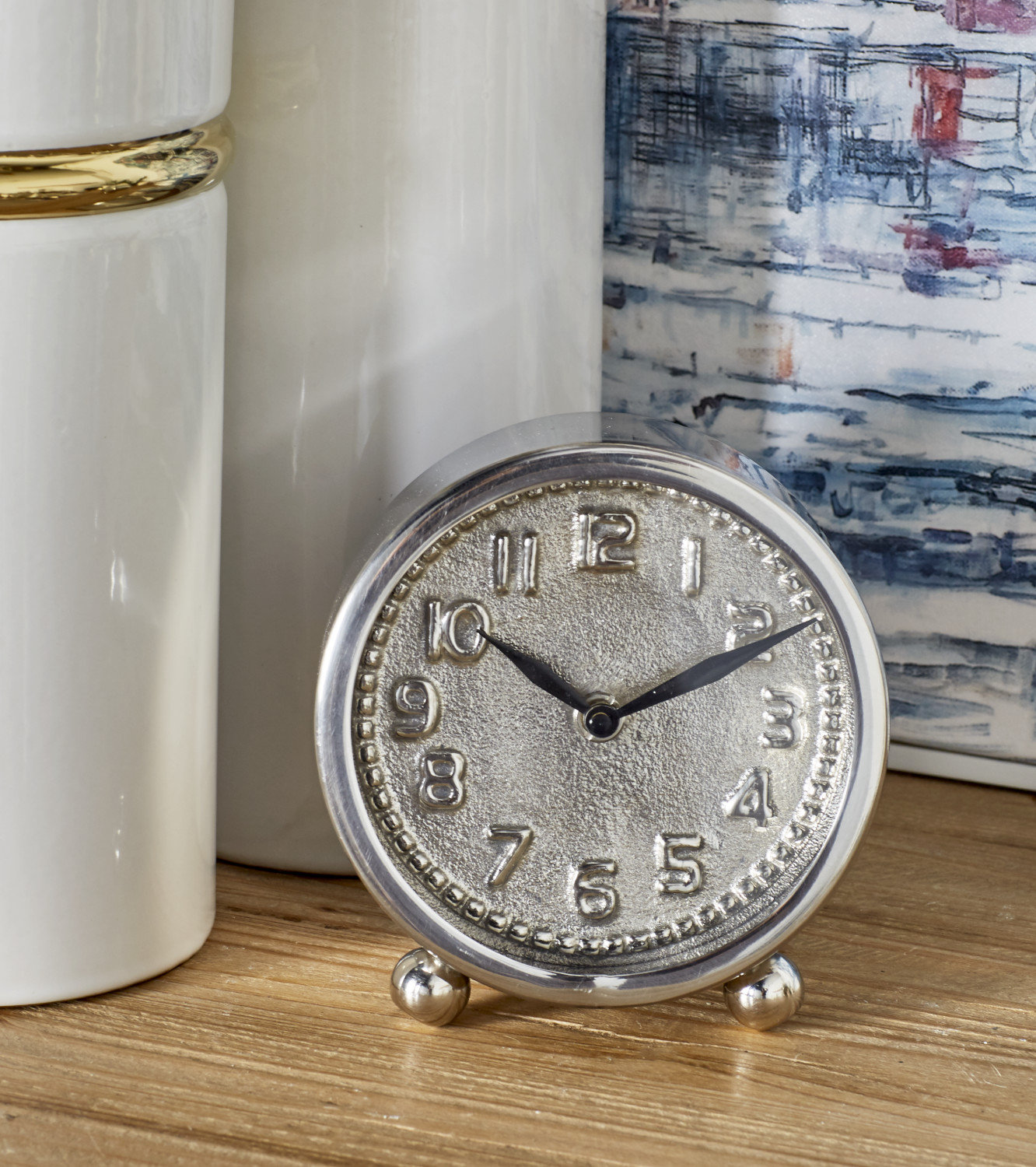 Lark Manor Modern & Contemporary Analog Tabletop Clock in Silver