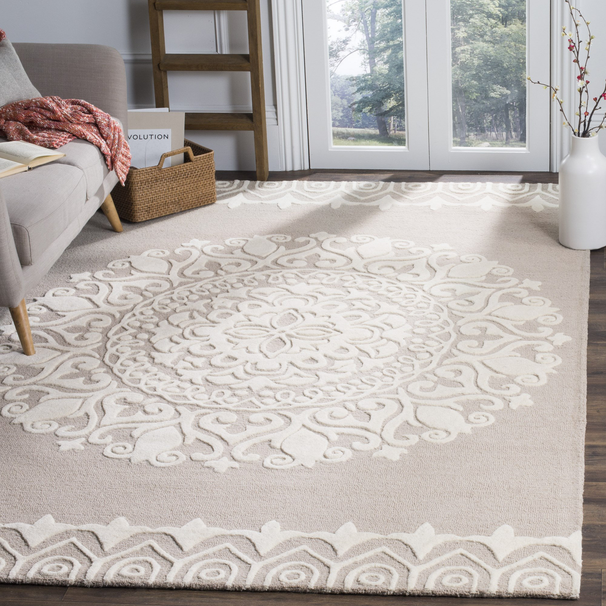 Ophelia & Co. Overturf Floral HandTufted Wool Beige/Ivory Area Rug
