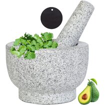 15x10cm, Unpolished Mortar and Pestle Set Natural Granite Guacamole Molcajete Bowl 6inch for Kitchen Herbs Pestos and Spices Grinder Include Non-Slip Silicone Mat Spoon Brush 