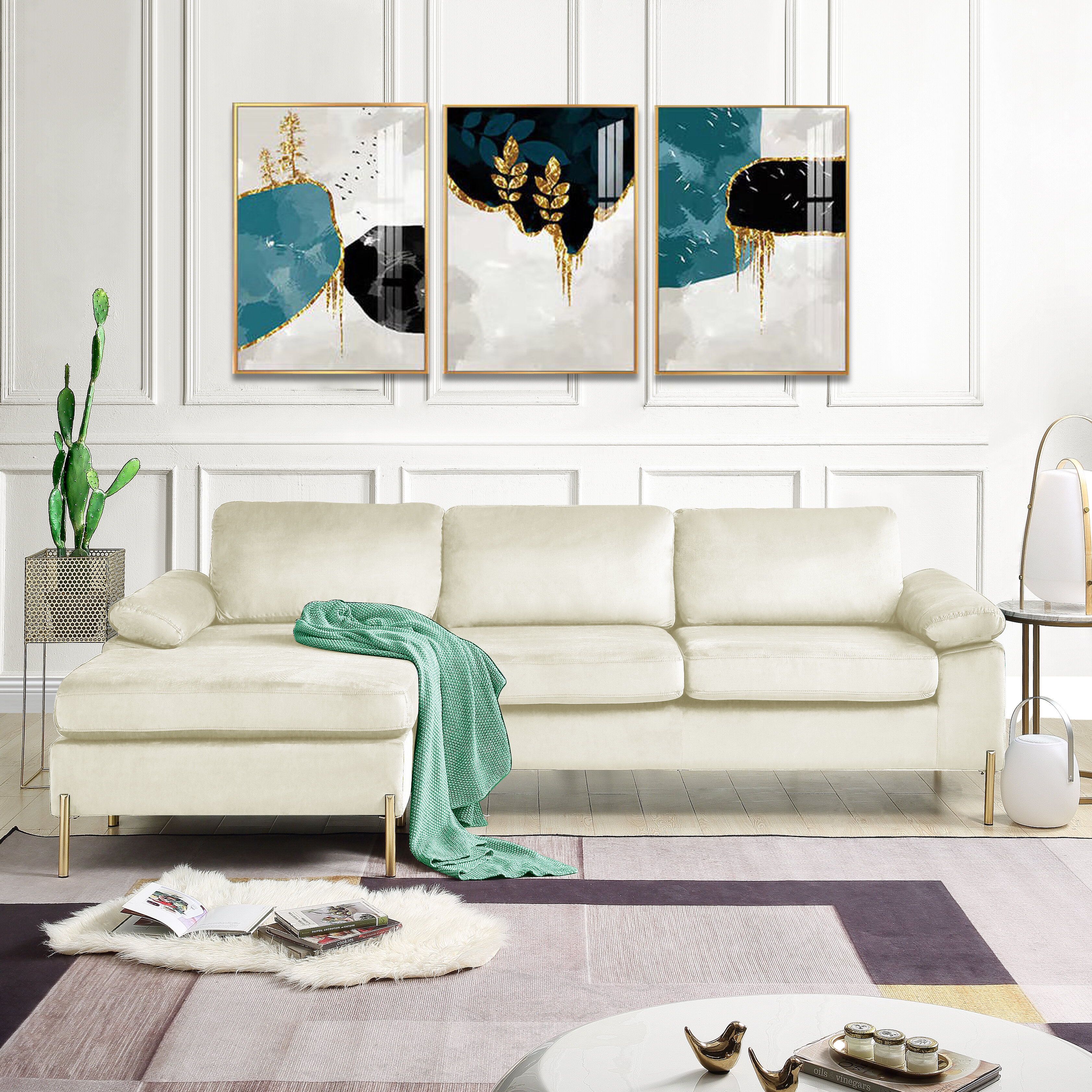Lian 101″ Wide Velvet Reversible Sofa & Chaise