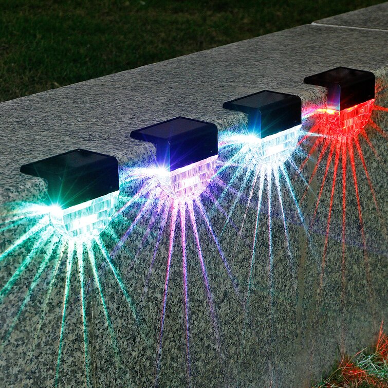4 Packs Solar Powered LED Deck Lights Outdoor Path Garden Stairs Step Fence Lamp 