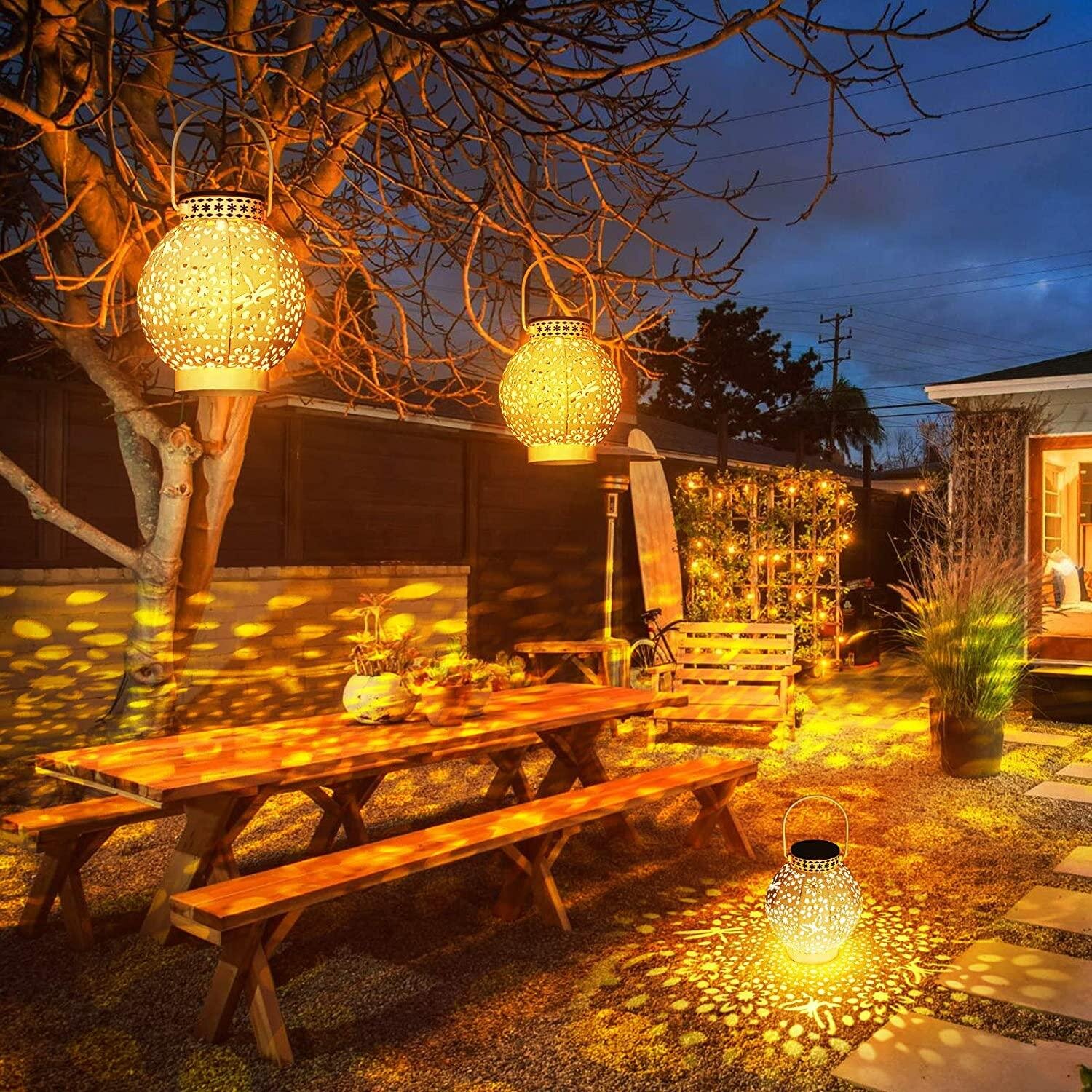 Color Changing Solar Lanterns ~ Outdoor Hanging Garden Lighting Lights Set of 2 