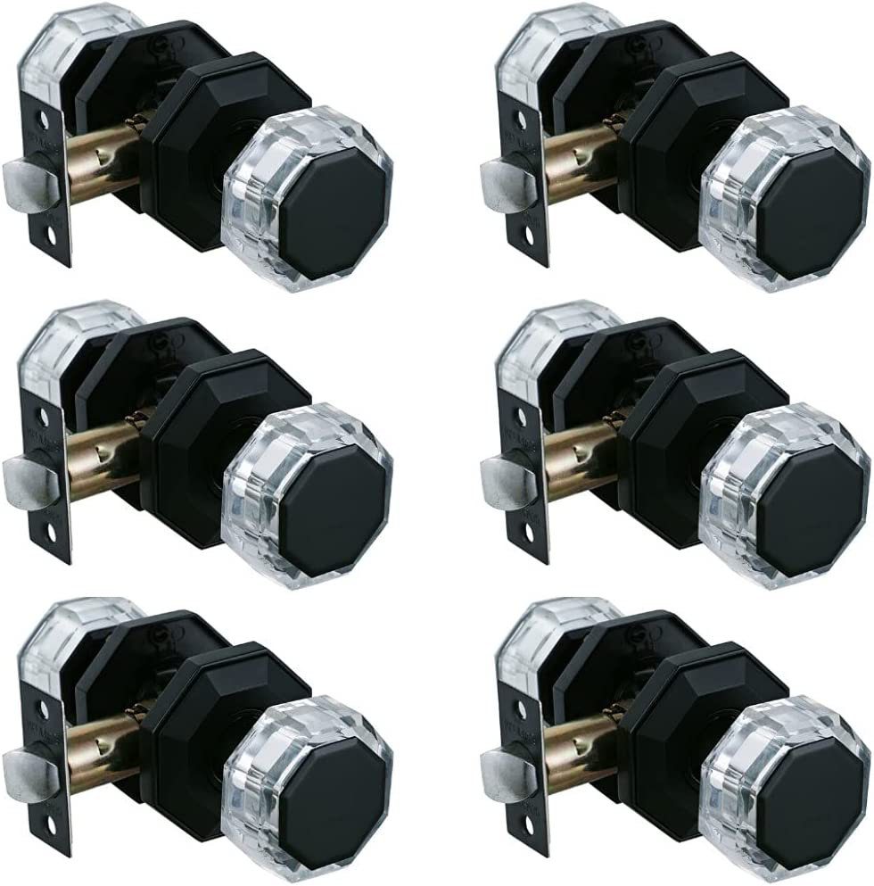 NEWBANG Crystal Glass Passage Door Knobs Matt Black Ball Style