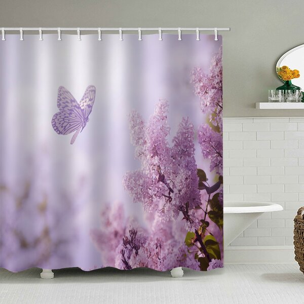 Red Roses Floral Background and Butterfly Waterproof Fabric Shower Curtain Liner 