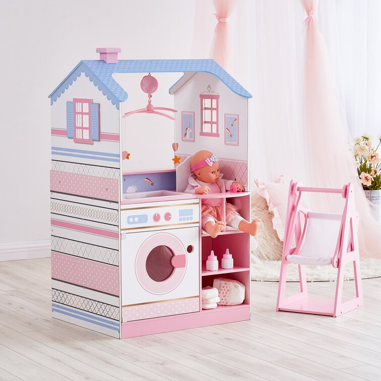 Kids Baby Dolls House Room Furniture Nursery Role Playset Bed Highchair Stroller 