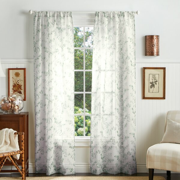 Pottery Barn Kids Tossed Floral Sheer Pole Pocket Top Window Treatment Curtain 