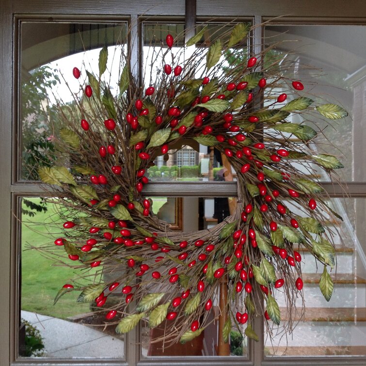 Wild Cranberry & Leaf 24 Holiday Christmas Front Door Wreath