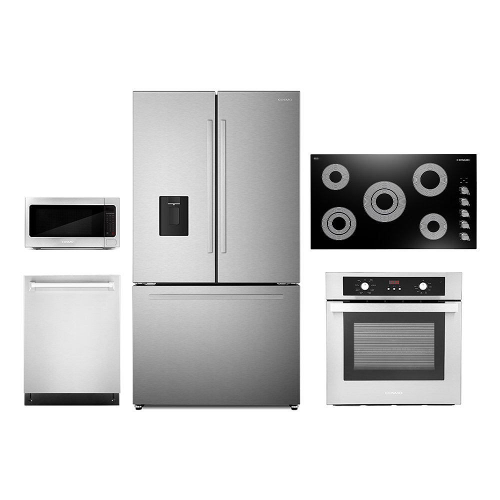 Cosmo 5 Piece Kitchen Appliance Package with French Door Refrigerator