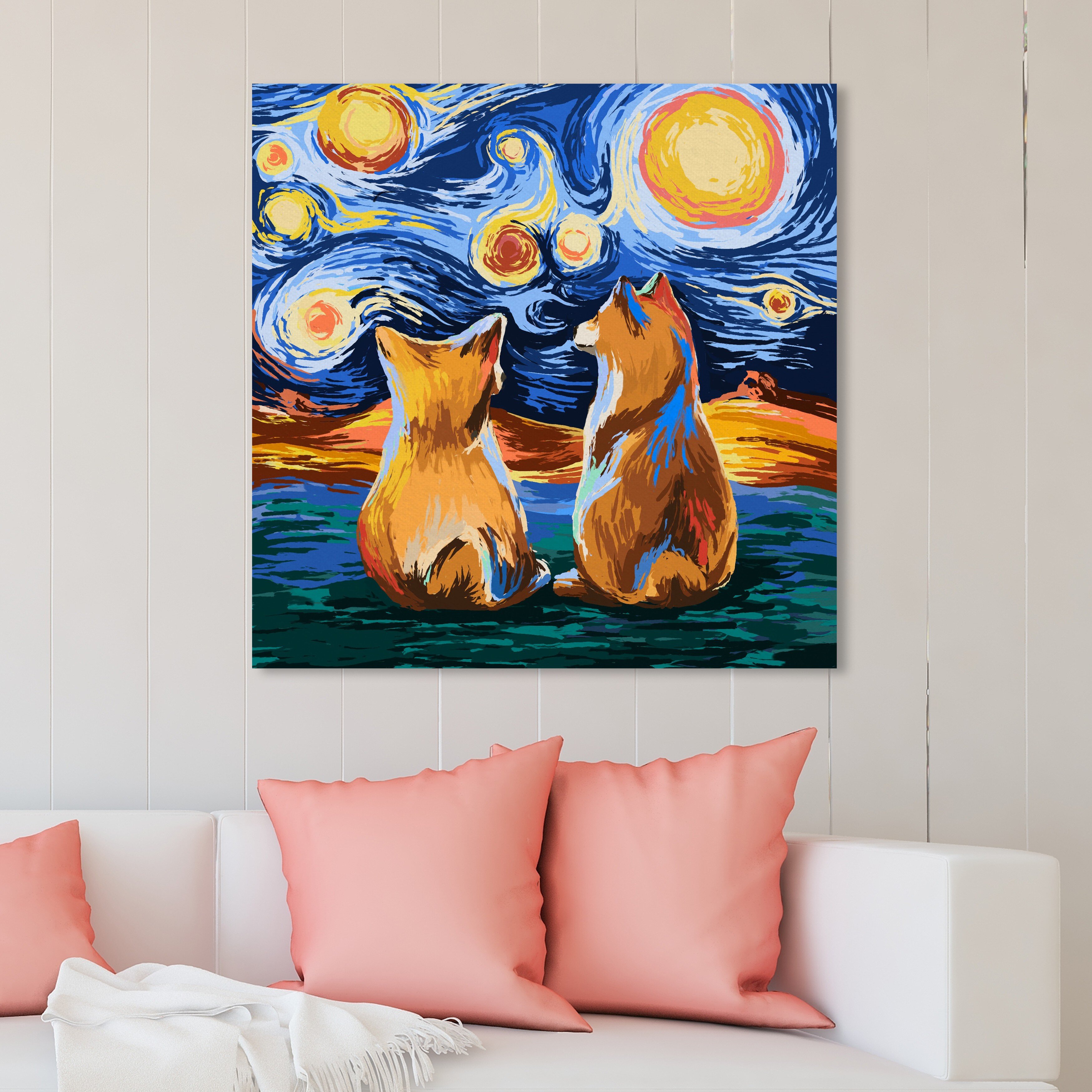 Art Remedy Animals Best Friends Under The Stars Zoo And Wolves - Graphic Art  on Canvas | Wayfair