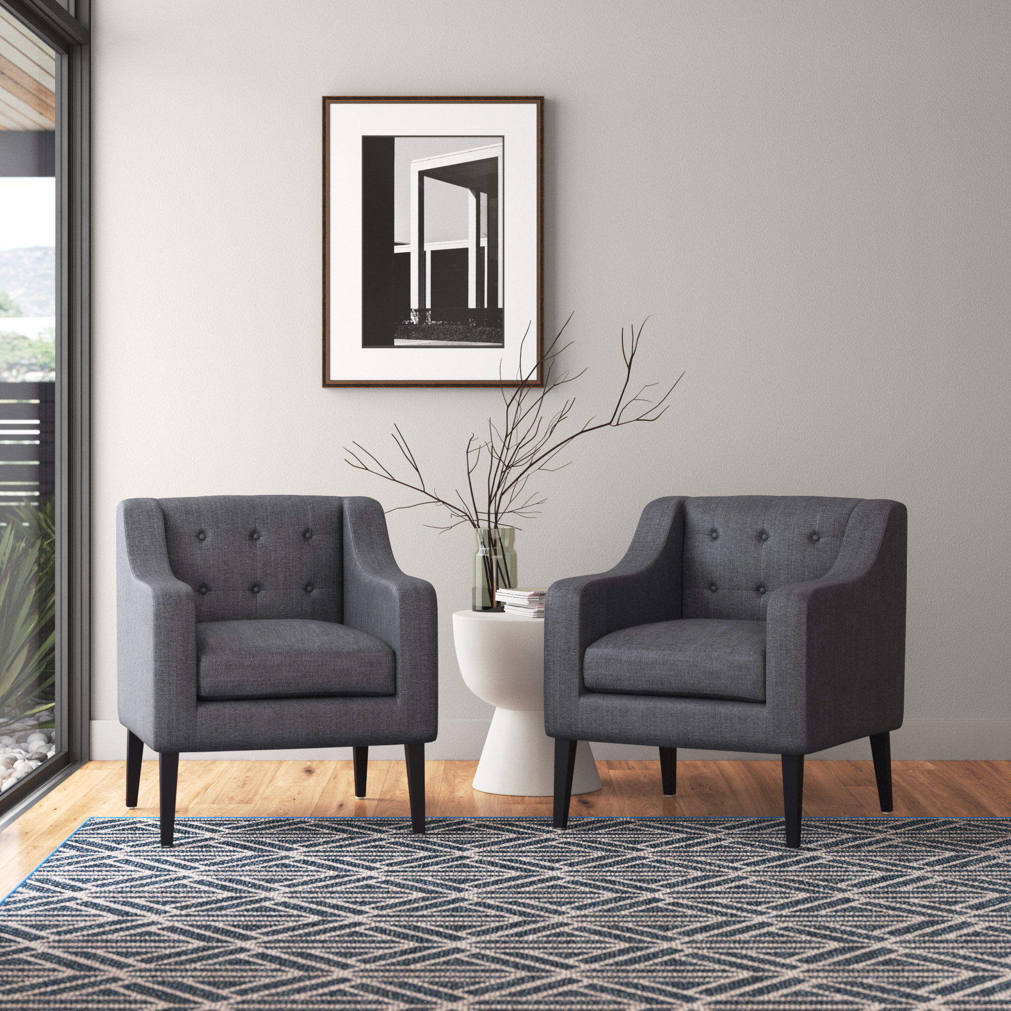 small grey armchairs