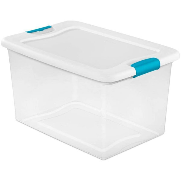 UJMI 64 Quart Latching Plastic Storage Box, Clear W/Blue Latches (12 ...