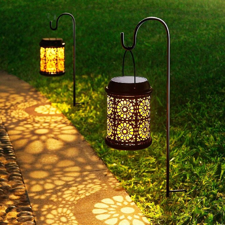 Solar Power LED Hanging Lantern Light Metal Garden Yard Decor Lamp Rechargeable 