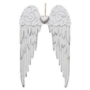 Small Angel Wings Wall Mirror Hanging Feathered Decor Rustic Heart Shaped Home 