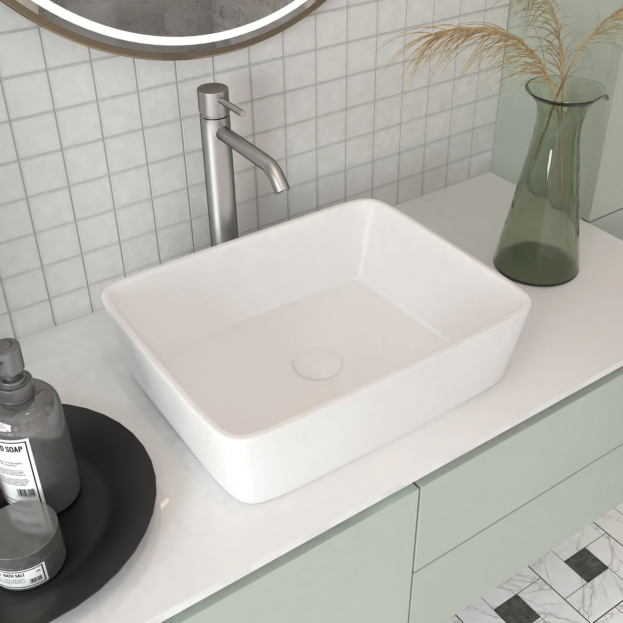 ALWEN 15'' White Ceramic Rectangular Vessel Bathroom Sink Wayfair