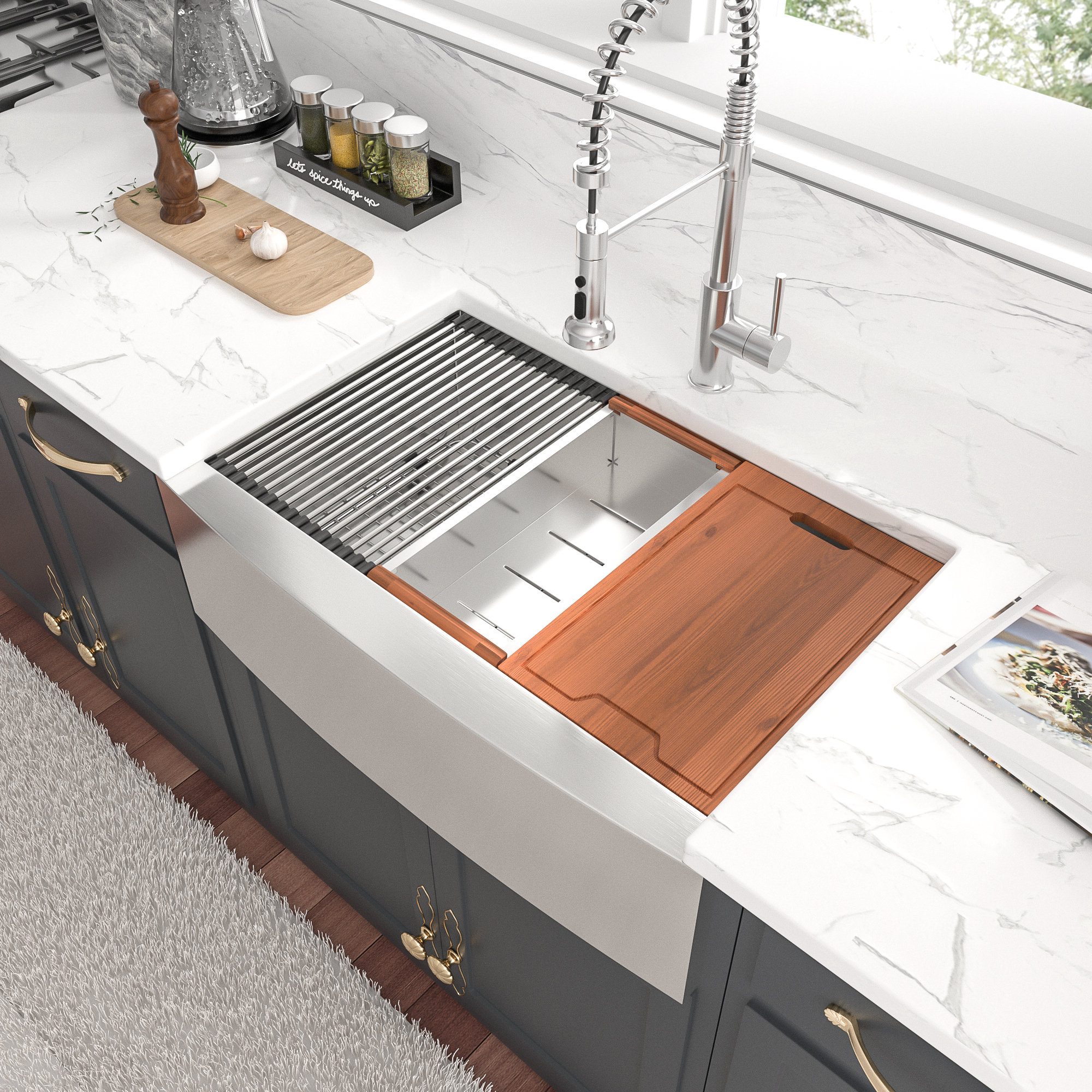 36 Inch Farmhouse Sink Apron Front Ledge Workstation 16 Gauge Stainless Steel Single Bowl Luxury Kitchen Farm Sink