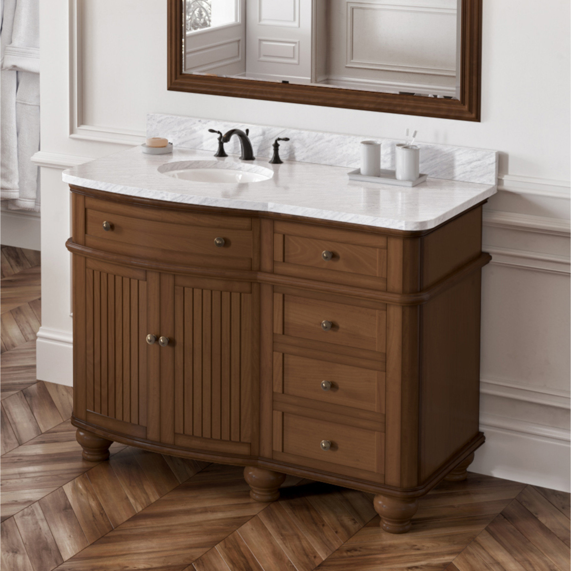 Jeffrey Alexander 48" Walnut Compton Vanity, ComptonOnly White Carrara