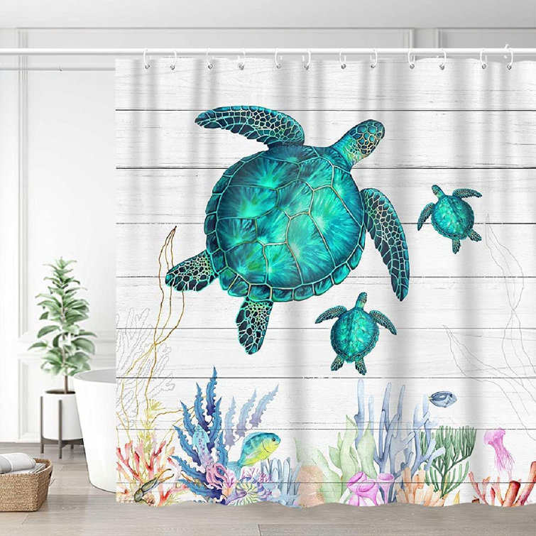 72x72'' Sea Turtle In The Clear Water Waterproof Fabric Bathroom Shower Curtain 
