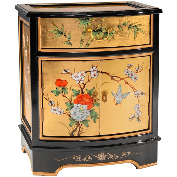 Gold Leaf Nest of Tables with Glass and Floral Design Chinese Oriental Furniture 