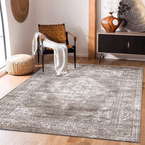 Graphite Grey Runner Rugs Large Traditional Medallion Ornate Distressed Hall Mat 
