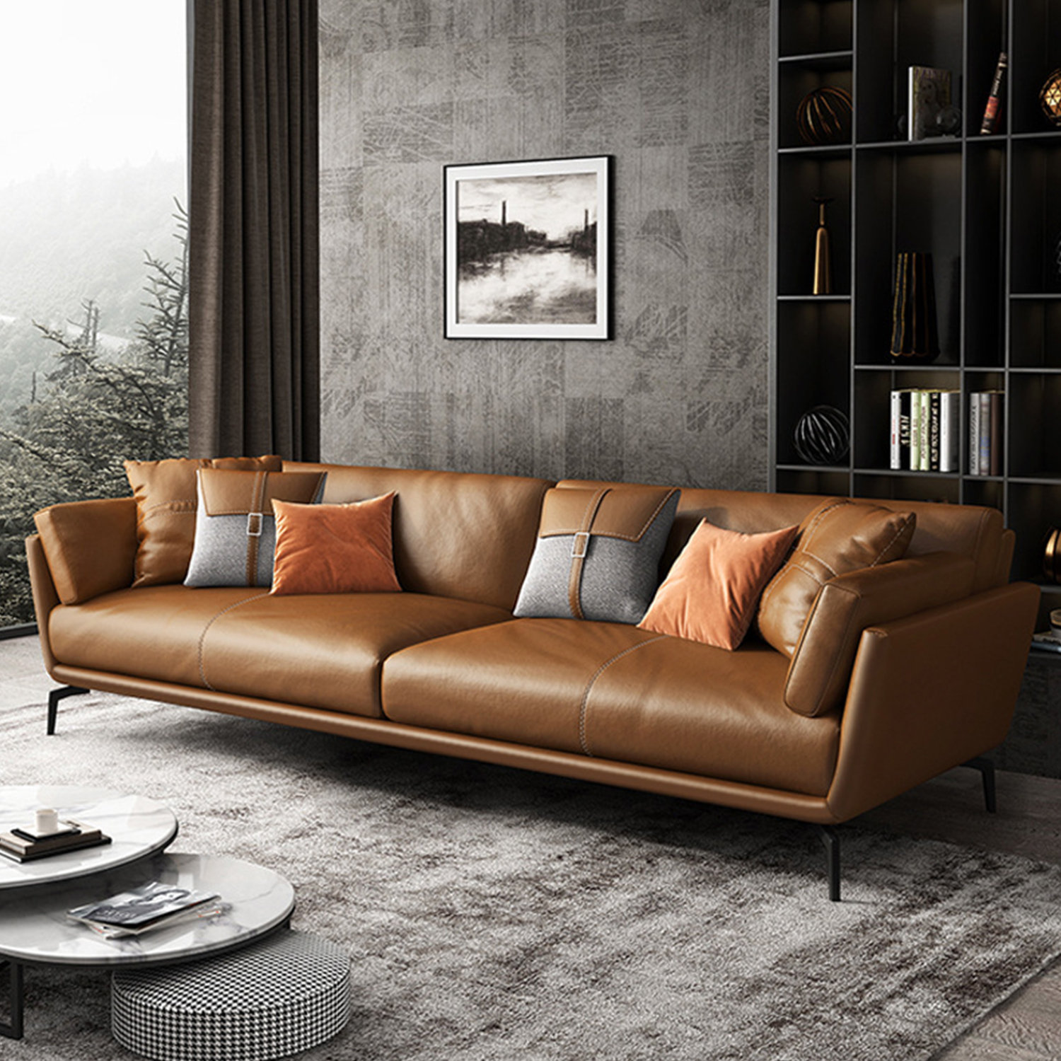 Svinde bort guitar Foreman Corrigan Studio® Italian Minimalist 78.74"Cowhide Genuine Leather Orange  3-Seat Sofa For Living Room | Wayfair