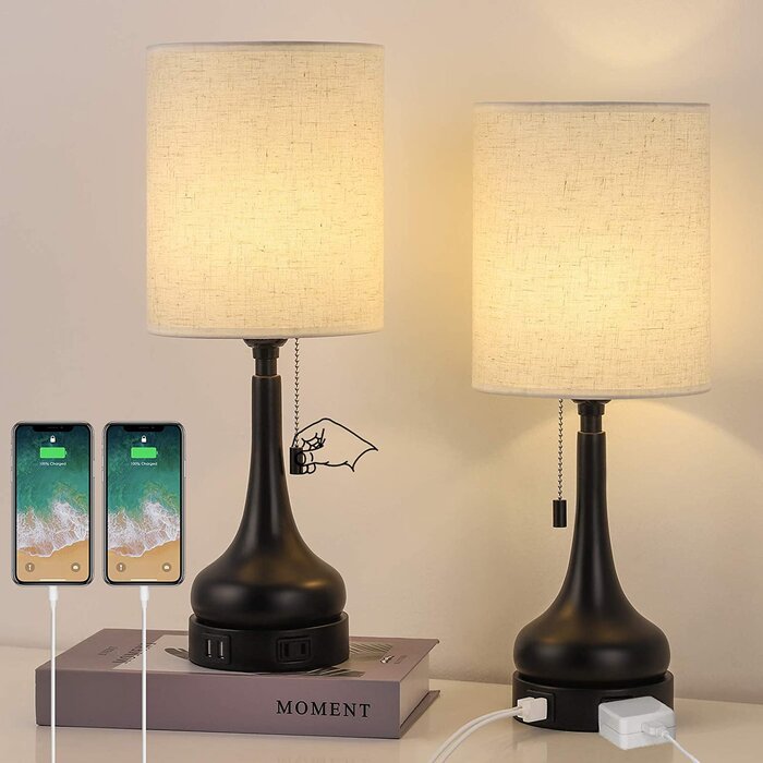 2-Pack Bedside Lamps With USB Ports And AC Outlet
