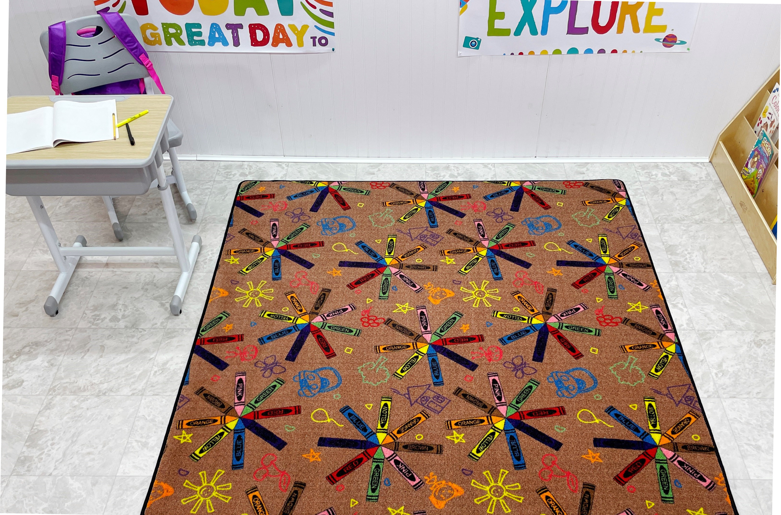 Kid Carpet Crayon Scribbles Childrens Yellow/Blue/Pink Area Rug Wayfair