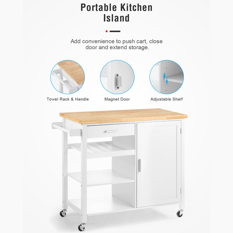 41'' Wide Rolling Kitchen Island with Solid Wood Top