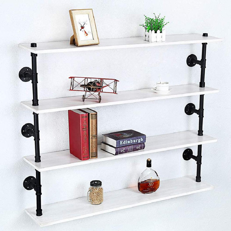 Industrial Pipe Shelf Real Wood Floating Shelves,RusticWall Shelf Bar Pipe  Shelving,Steampunk Pipe Shelves Wall Mounted,Metal Bookshelf Kitchen Wall  ...