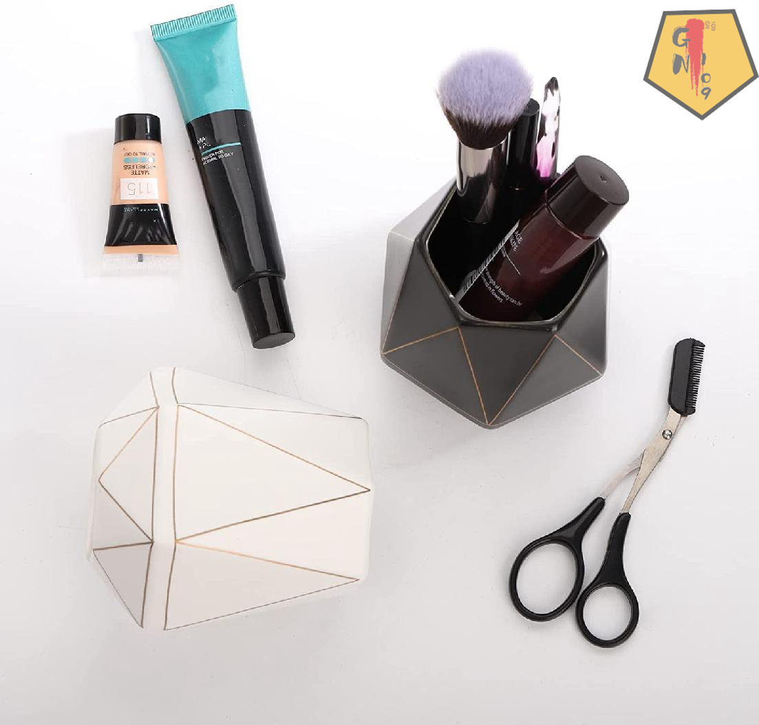 GN109 Set Of 2 Pen Holder For Desk, Cute Makeup Brushes Cup With Gold
