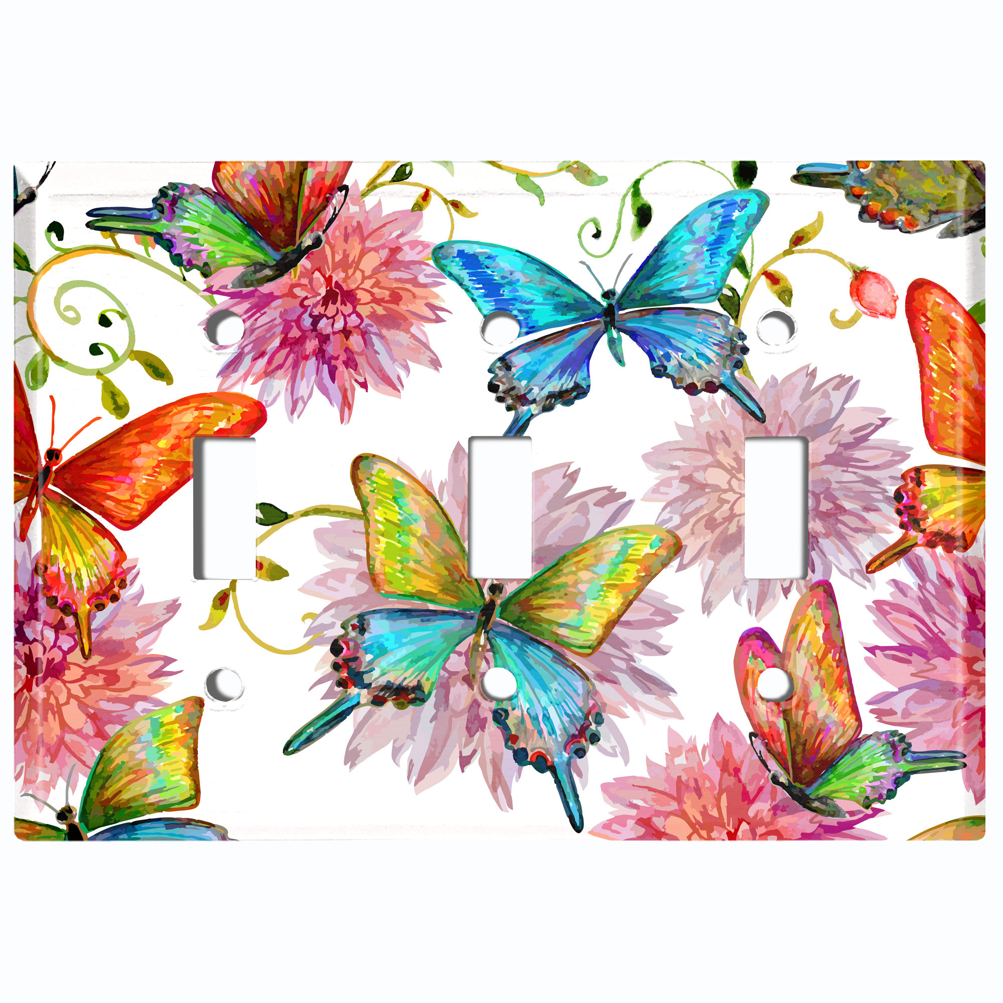 WorldAcc Metal Light Switch Plate Outlet Cover (Colorful Butterflies ...