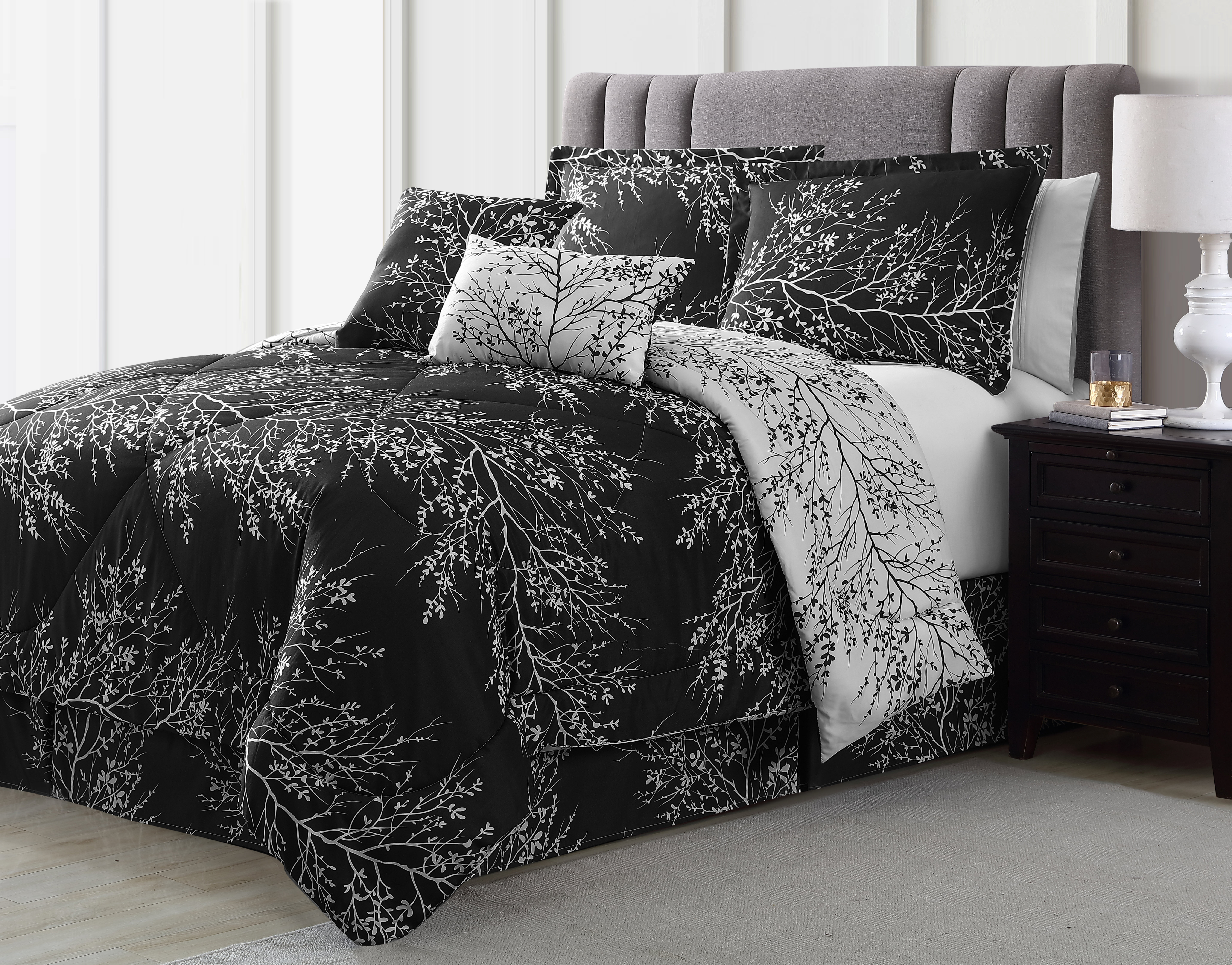 Chezmoi Collection 7-Piece Luxurious Floral Branch Embroidered Comforter Set 