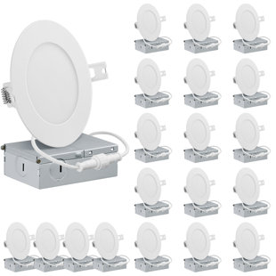QPLUS Dimmable 750 Lumens 120V Round White Trim Thin Panel with LED Driver in Junction Box Simple Installation Suitable for Damp locations ETL Listed IC Rated LED Recessed Lighting 4 Inch 10W 3000K Ceiling Downlights / Pot Lights Warm White 8-pack 