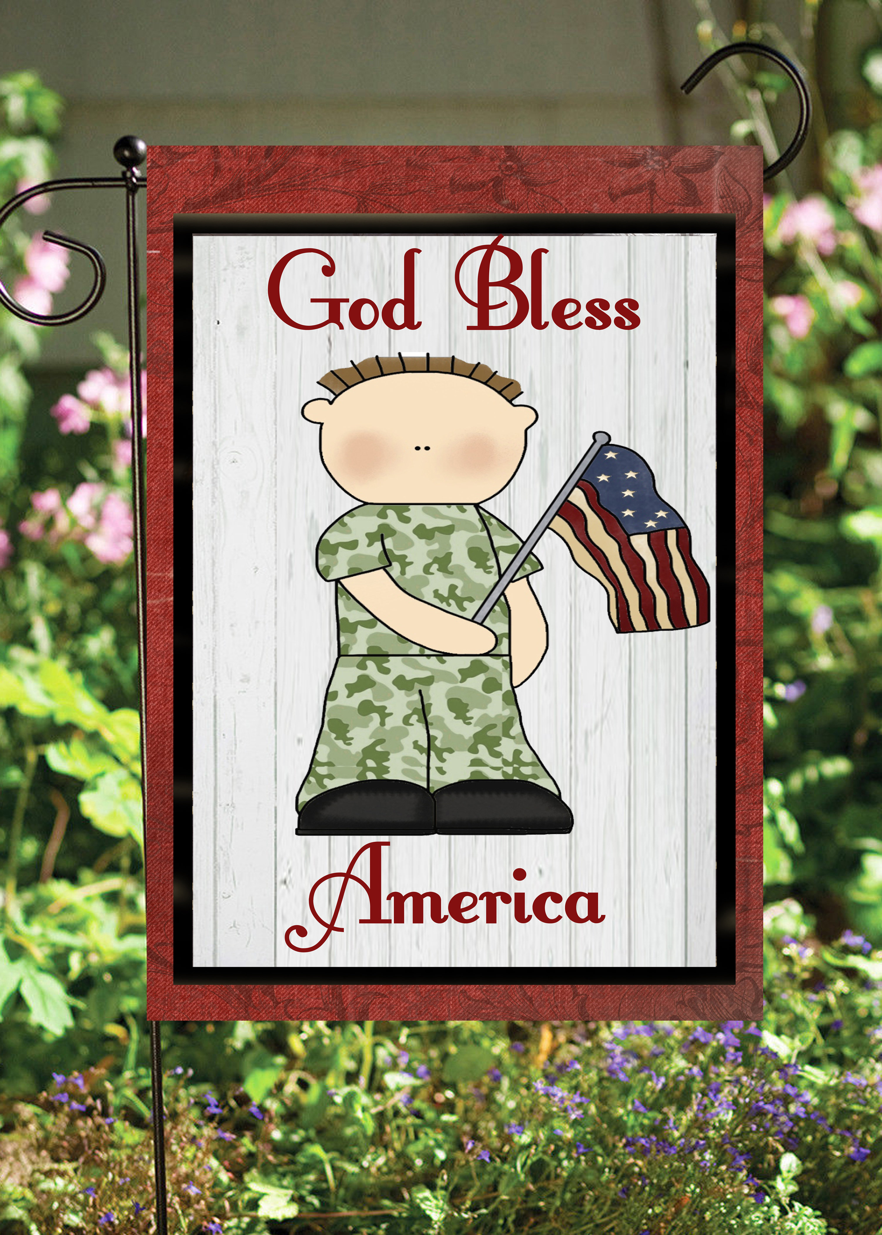 Flags Galore Decor and More God Bless America Boy with Flag 2Sided Polyester 18 x 12 in. Garden