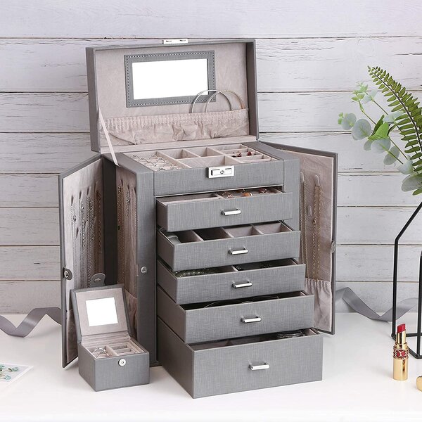 Removable Travel Box Gorgeous Faux Leather Jewellery Box 3 Tier Vanity Style 