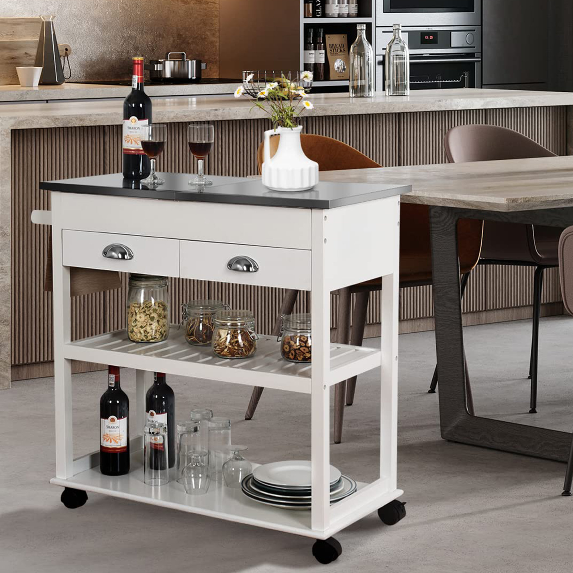 Brayden Studio Kitchen Island Sideboard With Stainless Steel Worktop