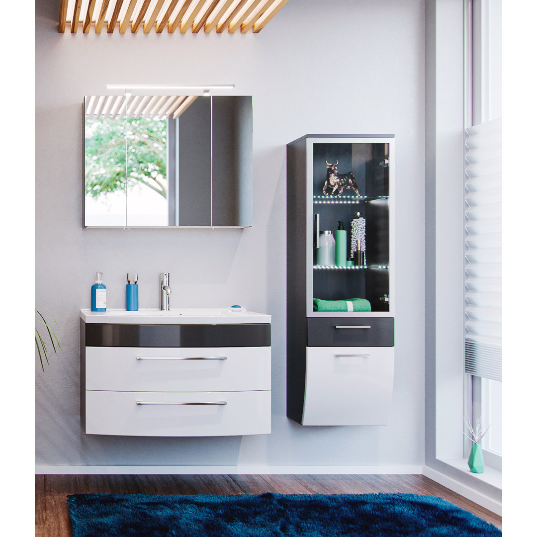 Belfry Bathroom 3-tlg. Badmöbel-Set Rima mit LED-Spiegelschrank