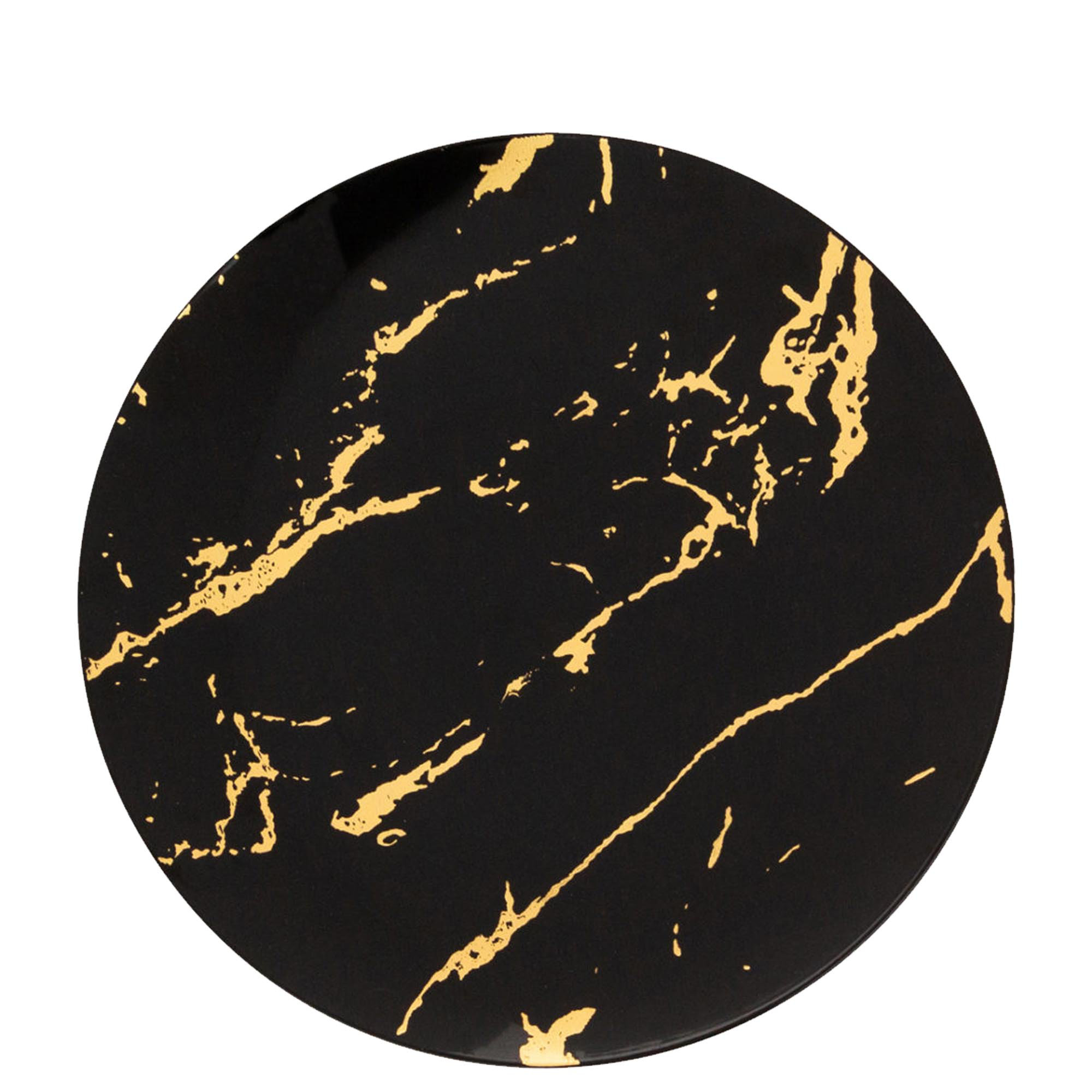 Ecoquality 9 Inch Square Black Plastic Plates With Gold Stroke Design