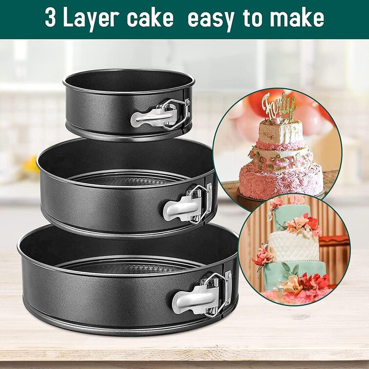 4/7/9 Non-stick Cheesecake Pan Leakproof Round Cake Pan,Removable Bottom Quick Release Latch moulds for birthday cake,3 PCS,Gift free 50 Pcs Cake Paper Springform Cake Pan set 