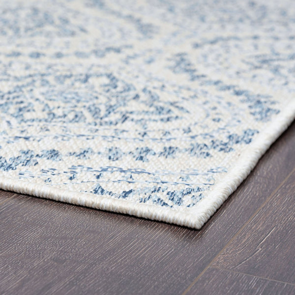 Bungalow Rose Cream/Blue Indoor/Outdoor Rug & Reviews | Wayfair