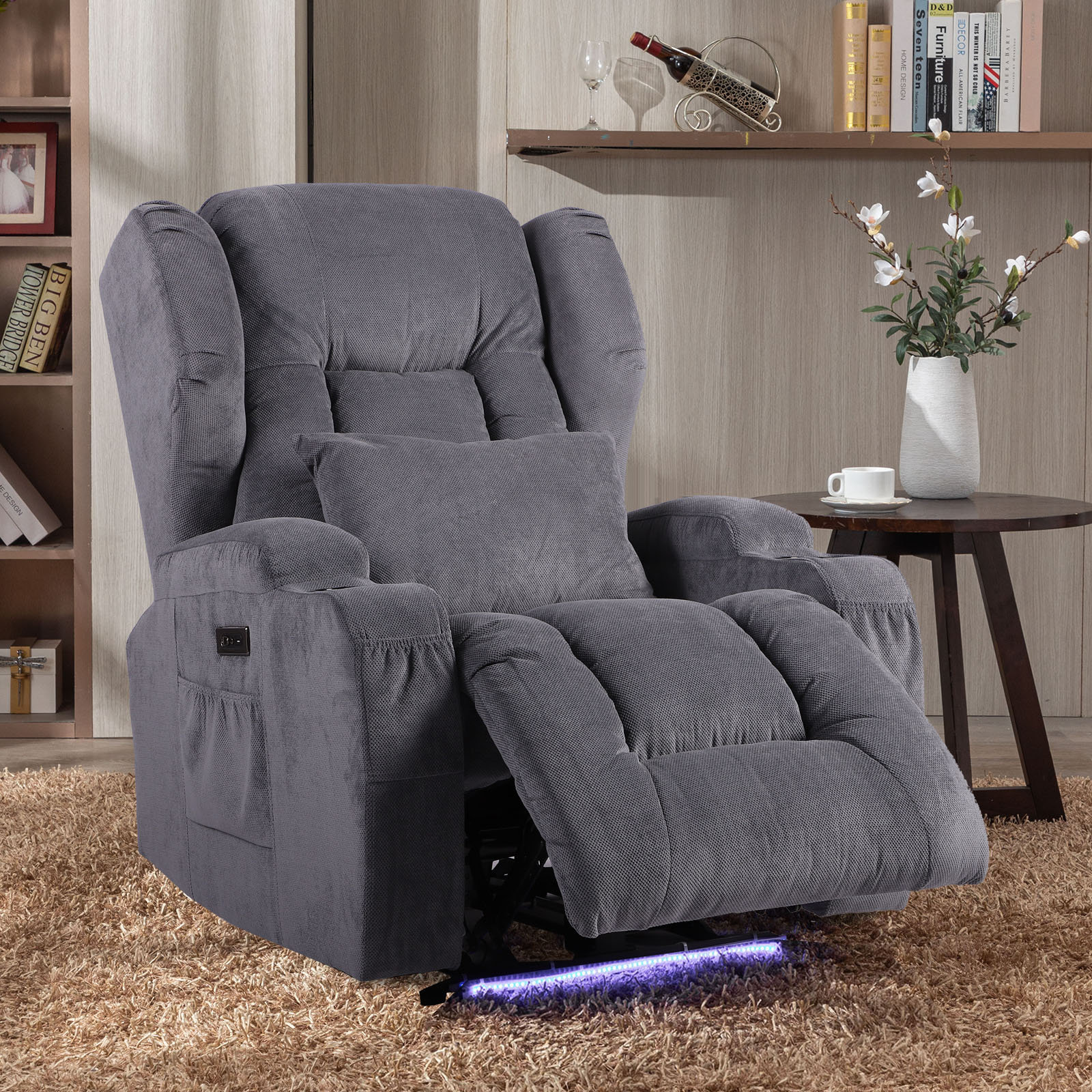 Ebern Designs 31.5'' Wide Heated Massage Home Theater Individual Seat with Cup Holder Wayfair