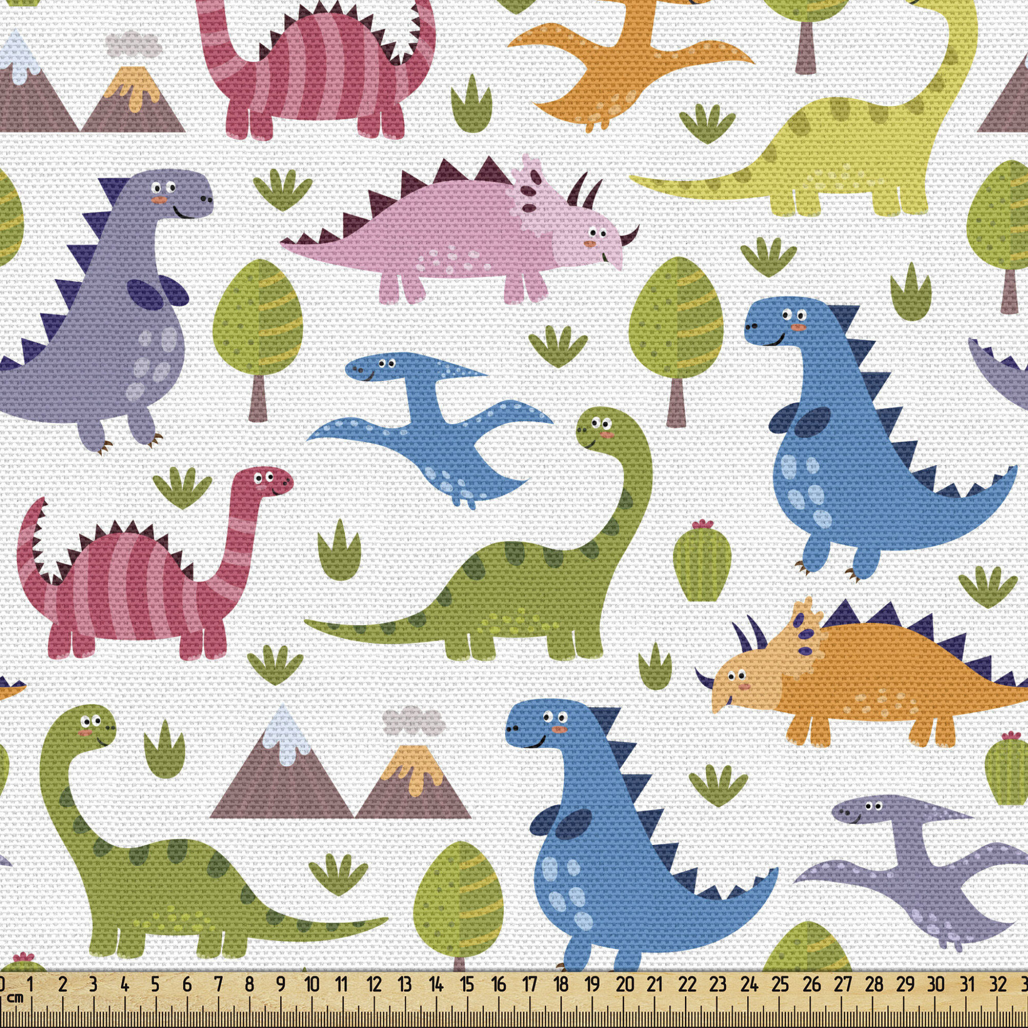 East Urban Home fab_47608_ Dino Fabric By The Yard, Cartoon Style Colorful  Dinosaurs T-Rex Triceratops Prehistoric Reptile Wildlife, Decorative Fabric  For Upholstery And Home Accents, Multicolor | Wayfair