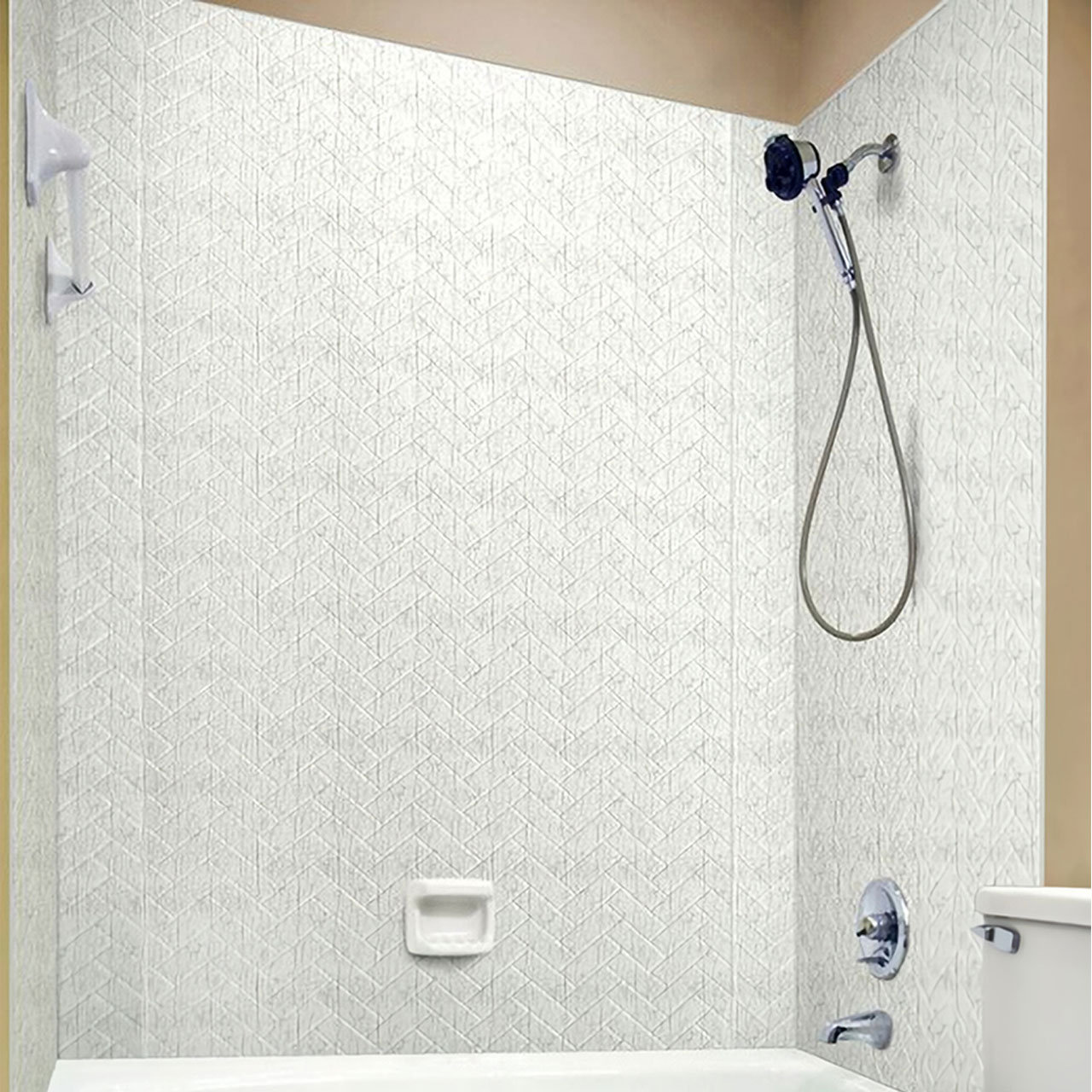 FromPlainToBeautifulInHours Herringbone Tile Mirroflex Tub And Shower