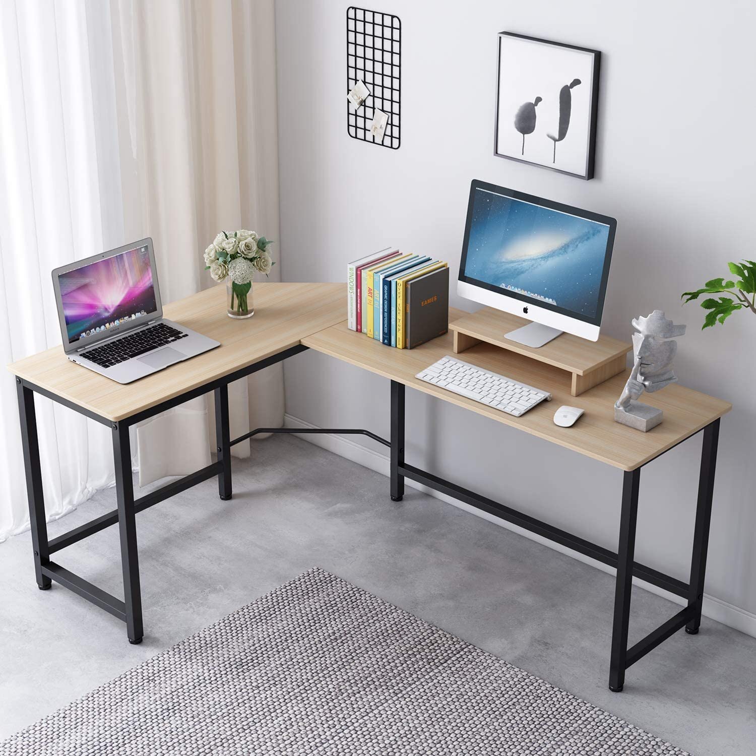 Details about   L Shaped Computer Desk w/ Monitor Stand & USB Ports 44x19 39x19 Sides Walnut H 
