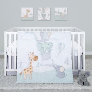 Raindrop Cloud Theme Blue Baby Boy 7pc Nursery Crib Bedding Set Embroidered 