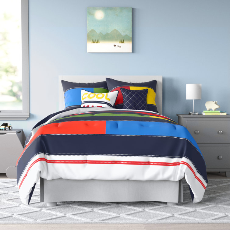 NEW Blocks Stripes Printed Reversible Duvet Bed Cover Pillowcases All Sizes 