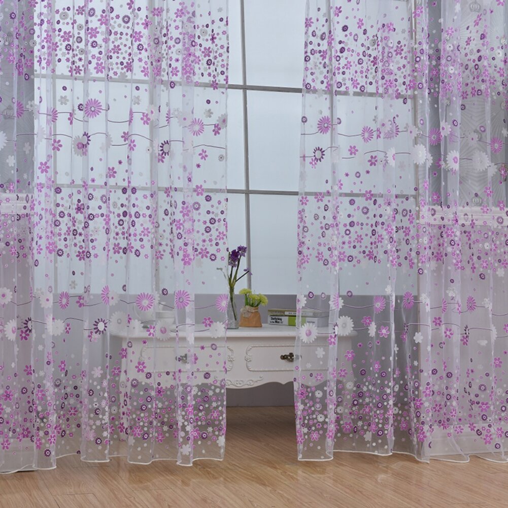 Window Curtain Voile Tulle Treatment Floral Pattern Thin For Home Room Decor New 