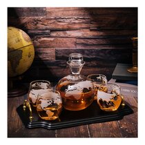 Ingenious Glass Globe Map Decanter Set with Two Tumblers 