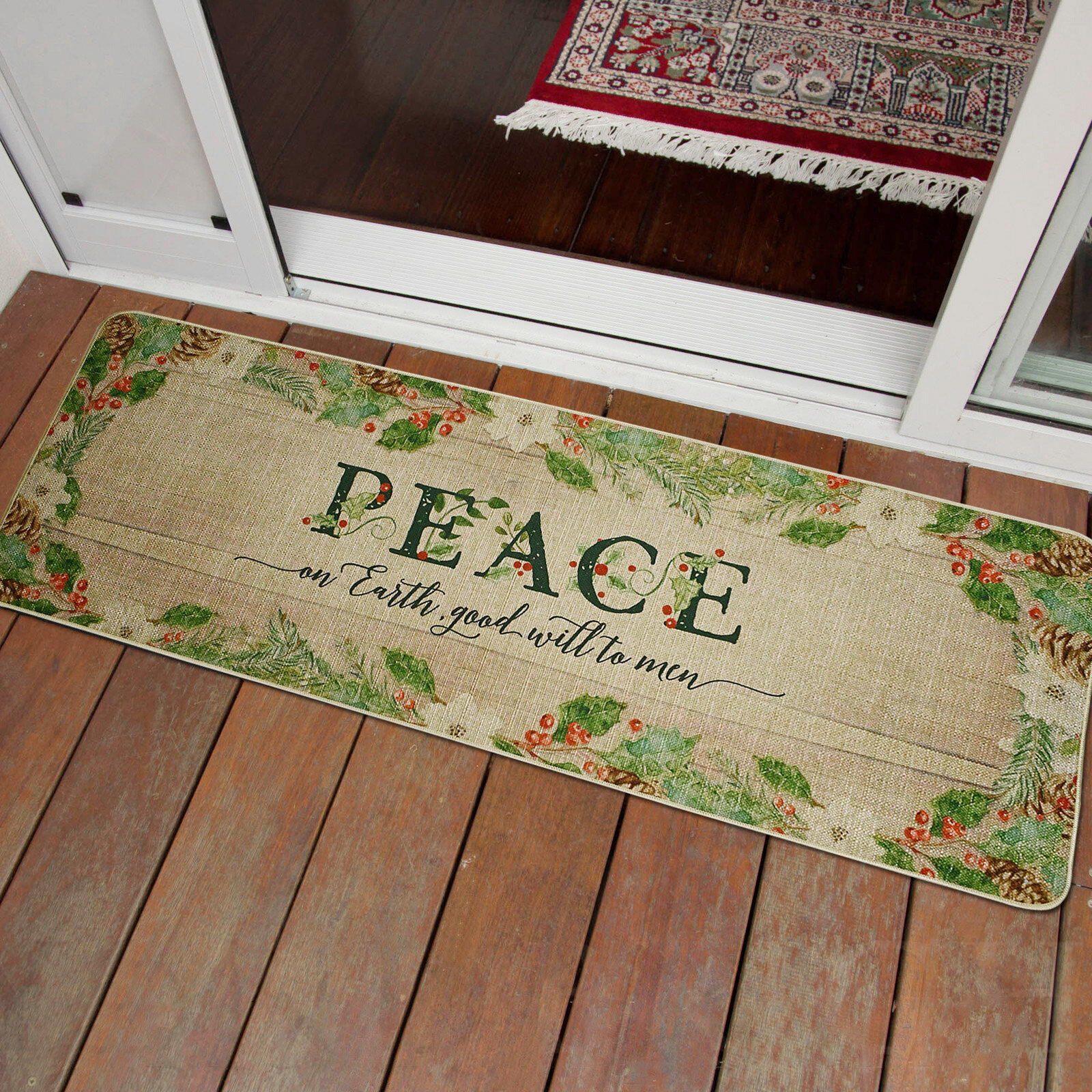Christmas Red Door Mat Home Office Floor Thin Carpet Non-slip Decor Doormats 