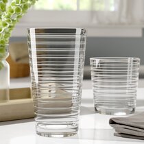 6 x LAV Embossed Stripe Glass Tumbler Set Stackable Juice Water Glasses 