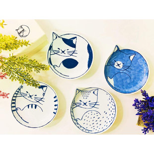 Japan Beautiful Cat And Flower Porcelain Plate Neko Ceramic Mini Dish O 